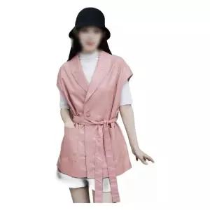 여성 여름 V넥 조끼 빅사이즈 중간 가죽 고급 핑크 3XL 경량 뷔스티에 외출용 오버핏