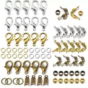 100pcs 쥬얼리 만들기 키트 구성 요소 랍스터 걸쇠 점프 링 커넥터 DIY 팔찌 목걸이 체인에 대한 압착 엔드