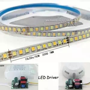 높은 루멘 2835-200D 더블 컬러 LED 스트립 7mm 너비 라이트 테이프 작업 샹들리에 천장 조명 패널