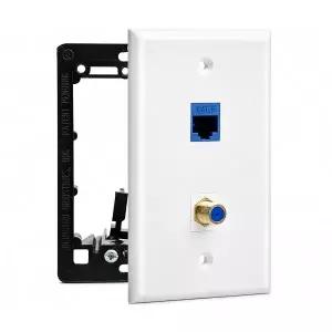 DIYTECH 1포트 골드 동축 1포트 Cat6 이더넷 월 플레이트 화이트.