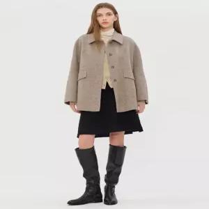 질스튜어트 뉴욕 여성 25FW 세피아 멜란지 울캐시미어 원버튼 포켓 하프코트 JSCO5D220S1
