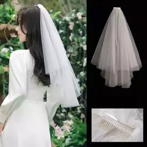 명주 얇은 브라이덜샤워 드레스 여성용 촬영소품 팬싸템 웨딩 레이어 면사포 베일 셀프 그물