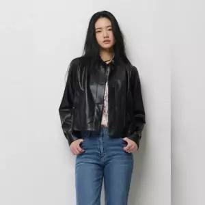 시슬리 원넥 셔링 페이크 레더 자켓SALE04611