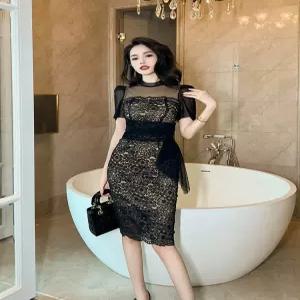 여자원피스 레이스 섹시 패치 퓨어 헵번 쁘띠 슬림 스커트 봄여름 망사 원피스 심쿵마켓
