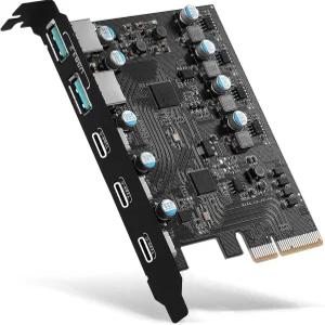 PCE to USB 3 Gen 2 카드 0Gbps 5포트 C 3개 Type A 2개 PCIe PCI Express X4 확장 Windows 0/8/7 Linux 및