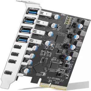 8포트 USB PCIe 카드 32/3 Gen 2 4X C Type A 확장 PCI Express X4 0Gbps 대역폭 Windows