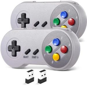 SAFFUN 2팩 24GHz 무선 USB 컨트롤러 SNES 게임 및 레트로 PC 슈퍼 클래식 호환 Windows MAC Linux Genesis