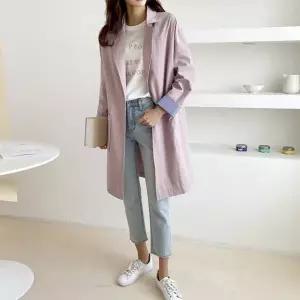 여자 봄 신상 하프 카라 롱 트랜치 소매 배색 코튼 자켓_52
