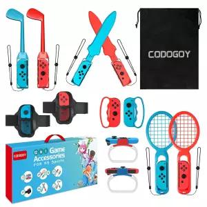 CODOGOY 12-in-1 스위치 스포츠 액세서리 번들 1/OLED용 - 보관 가방 볼링 그립 2인 플레이어 지원이