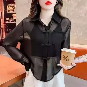블라우스 셔츠 여름 쉬폰 카디건 거즈 재킷 탑 여성 망사 래쉬가드 중년 반팔 Summer 레이디스 여름남방 