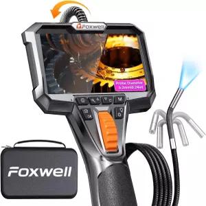 FOXWELL Y400 220 2방향 관절식 보어스코프 0.24인치 초슬림 내시경 조명 포함 1080P IPS HD 화면 IP67