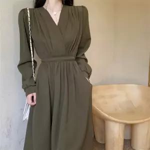 여성 브이넥 퍼프소매 롱원피스 하객룩 데이트룩