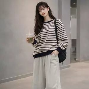 필수 긴팔티 루즈핏 소장각 데일리 캐주얼 스트라이프