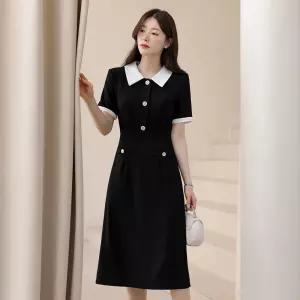 ~XXL까지 비앙디르 배색 버튼 A라인 원피스 여름 격식룩 하객룩 오피스룩 데이트 모임 미시 빅사이즈139789