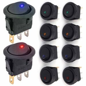 12V LED 로커 스위치 3핀 원형 캣아이 조명 토글 자동차 RV 보트 ABS 난연 ON OFF 패널 컨트롤 부품