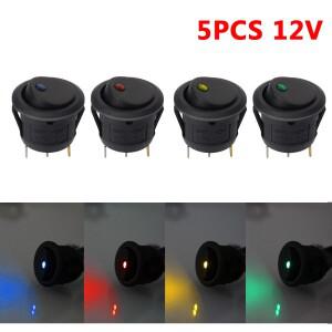5개 세트 12V ON/OFF LED 라이트 자동차 푸시버튼 스위치 원형 로커 도트 발광 토글