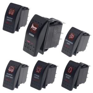 1PC SPST 로커 스위치 5PIN ON-OFF 해양 방수 12/24V 바  빨간색 토글 역방향 후면 조명