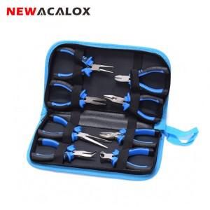 NEWACALOX 8피스 미니 소형 펜치 세트 도구 가방 쥬얼리 바늘 코 와이어 커터  나일론 턱 4.5 