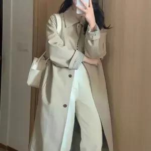 [하프클럽/]여성 트렌치자켓 클래식 체크소매 간절기 롱코트 2색