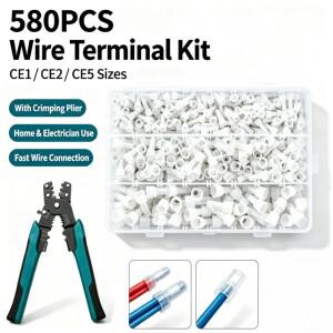580피스 CE-1X 폐쇄형 엔드 크림프 캡 전기 와이어 케이블 스트리퍼 크림핑 도구가 있는 라인 터미널