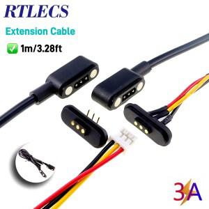 RTLECS 방수 자석 스프링 장착 포고핀 커넥터 3극 2A 남성-남성 연장 DC 전원 케이블 1미터 와이어