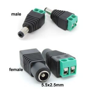 DC 전원 수 플러그 잭 어댑터 커넥터 CCTV 단색 LED 조명용  12V  2.5x5.5mm