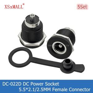 5피스 DC-022D DC 전원 소켓 암 커넥터 5.5x2.1MM 너트 포함 패널 장착 잭 어댑터 및 방수 캡