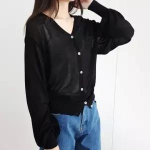 여름 가을 여자 가디건 시원한 크롭 벌룬 루즈핏 카디건