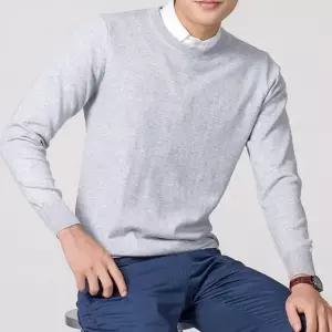[모로엠] 남성 여유핏 무지 라운드넥 긴팔 니트 ON-KN-QWFOMBW1