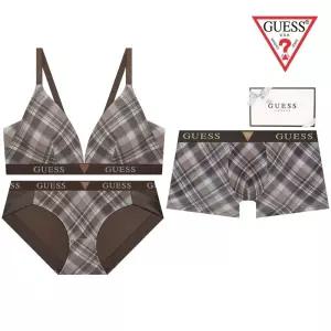 [백화점정품] 게스언더웨어 [선물포장] 체크프린트 노와이어 커플속옷세트 GDWBR923GDWBP923GDMDR923DBR