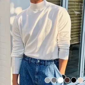 [모로엠] 남성 반폴라 반목 슬림핏 긴팔 니트티 DMS-KNK-QTS14613757