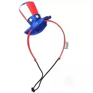 Uncle Sam 7월 4일 모자 대형 개 머리띠용 Captain 할로윈 의상 Chin Strap Festive 미국 색상