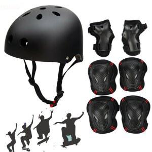 청소년용 야외 스포츠 BMX 스케이트보드 스쿠터 자전거 롤러용 보호 장비 세트로 무릎 보호대 팔꿈치 손목 보호대가 포함된 조절 가능한 스케이트보드 헬멧입니다