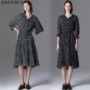 [쉬즈미스(SHESMISS)] 고급스러운 프린트 레이어 셔링 원피스