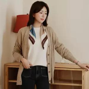 봄 가을 캐시미어 울 브이넥 루즈핏 빅사이즈 박스 오픈 가디건  캐주얼 출근 모임