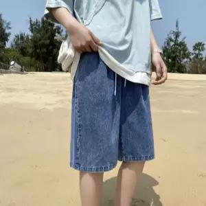 밴딩 반바지 캐주얼 와이드 5부 남성 데님 반바지 무릎