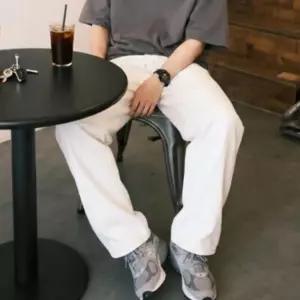 남성 바지 화이트 와이드 데님 팬츠 롱 크림진 백바지