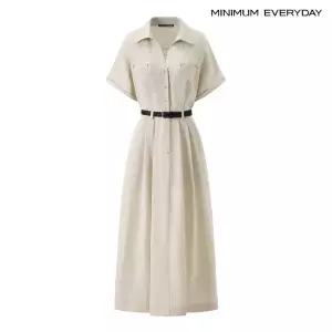 [미니멈에브리데이] 클래식 벨트 세트 카라 플레어 롱 원피스 (EC2OW066D)