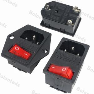 IEC320 C14 3핀 빨간색 LED 250V 로커 스위치 10A 퓨즈 포함 암수 겸용 AC 소켓 플러그 커넥터 내장형 마운