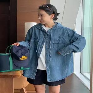 투유 데님 루즈핏 후드 셔츠 자켓 (one color)