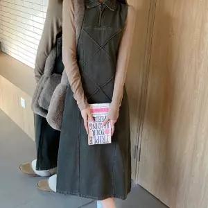워싱 여성 데님 레이어드 민소매 카라 데님원피스 카라원피스