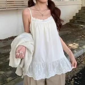 끈나시 민소매 상의 뷔스티에 슬립 여성 레이스 레이어드 프릴