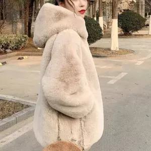 보송보송 후드 퍼 점퍼 여자 미디 코트 집업 자켓