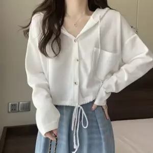후드 아우터 여자 가디건 스트링 간절기 세미크롭