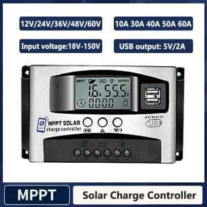 MPPT 12V 24V 36V 48V 60V 자동 태양열 충전 컨트롤러 150V 스텝 다운 40A 30A 20A 10A 전지 패널 용 블루