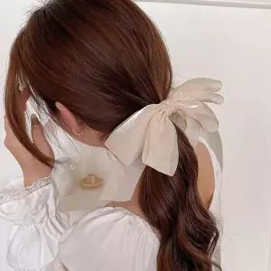 2컬러 여성 풍성 리본 여리여리 쉬폰 바나나핀 헤어핀 머리핀 헤어핀 집게핀 바