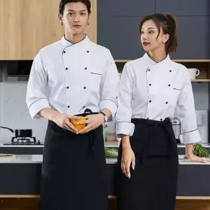 남녀공용 긴팔 조리사복 세트 작업복 조 전문 요리사용 단체복 주방유니폼 3B035