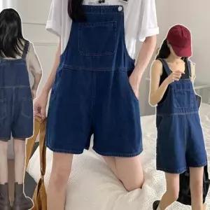 여성 진청 캐주얼 데일리 여행룩 코디 데님 점프수트 점프슈트 열자멜빵반바지 E2552