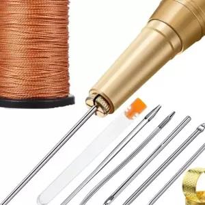 갈색실 세트 가죽 바느질 키트 DIY 바늘 공예 송곳 부자재 87627