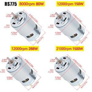 775 모터 DC 12V-24V 150W/288W 이중 볼 베어링 스핀들 12000rpm 대형 토크 고전력 저소음